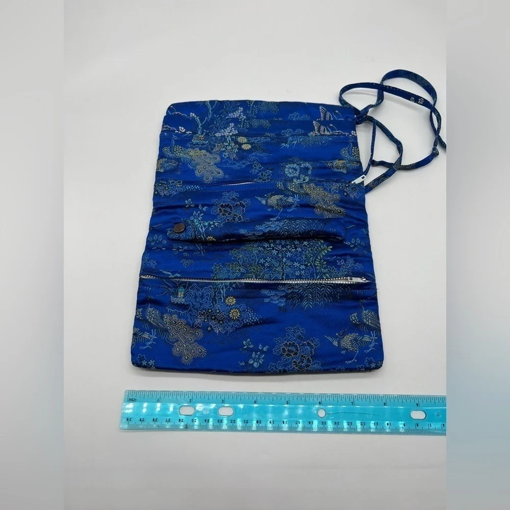 Swhiteme Silk Brocade Jewelry Roll blue